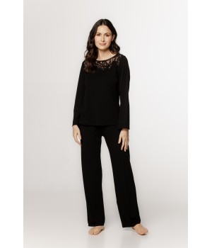 Sublime loose-fitting pajama set in micromodal with lace on the collar and crisscross laces on the back