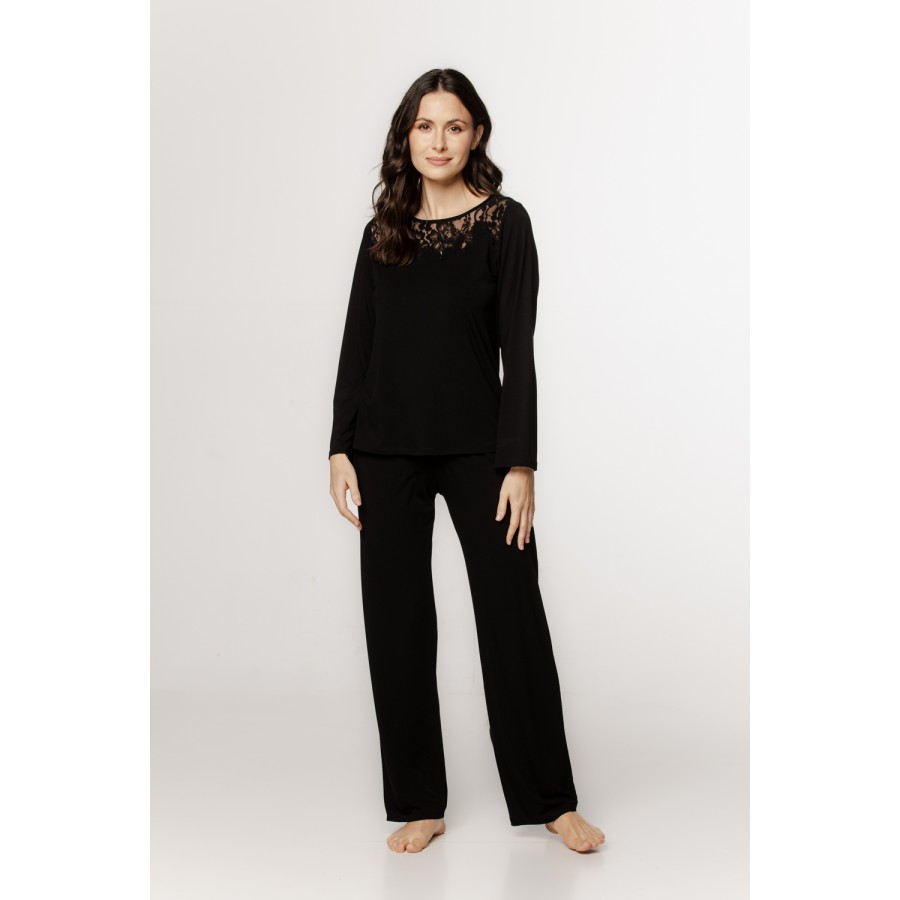 Sublime loose-fitting pajama set in micromodal with lace on the collar and crisscross laces on the back