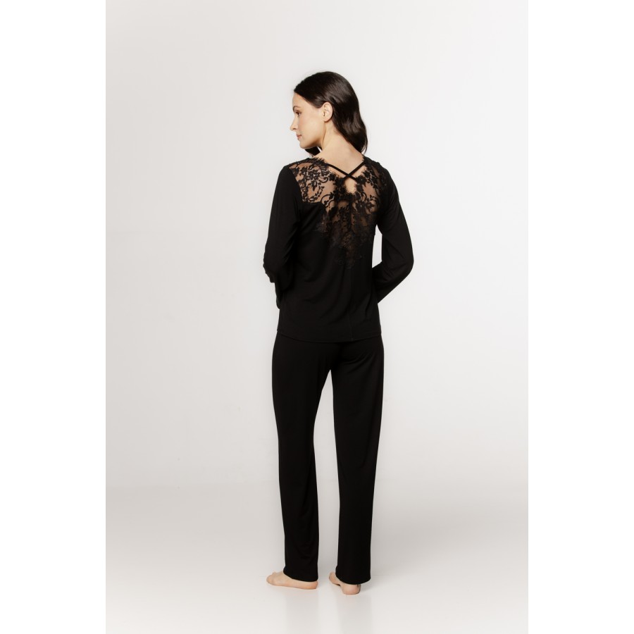 Sublime loose-fitting pajama set in micromodal with lace on the collar and crisscross laces on the back
