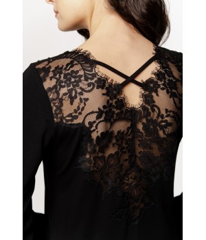 Sublime loose-fitting pajama set in micromodal with lace on the collar and crisscross laces on the back