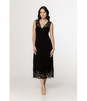 Camisón largo micromodal negro con lazos cruzados en la espalda