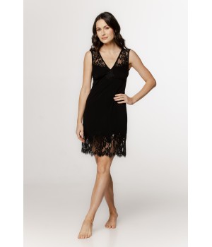 Micromodal nightie with wide lace straps and crisscross laces at the back