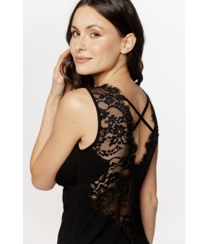 Micromodal nightie with wide lace straps and crisscross laces at the back