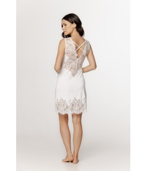 Micromodal nightie with wide lace straps and crisscross laces at the back