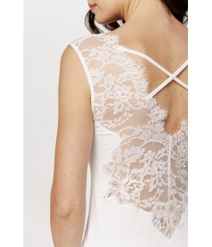 Micromodal nightie with wide lace straps and crisscross laces at the back