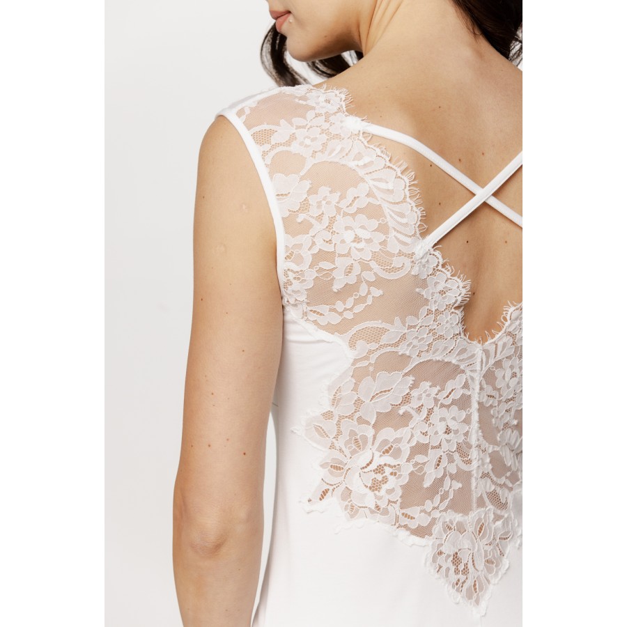 Micromodal nightie with wide lace straps and crisscross laces at the back