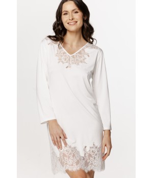 Women's micromodal tunic nightdress with long sleeves and lace trim