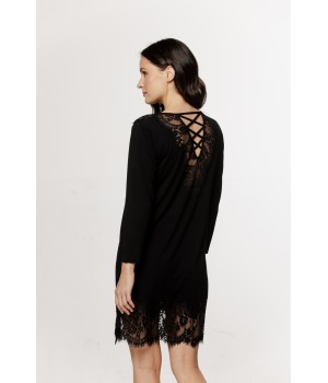 Women's micromodal tunic nightdress with long sleeves and lace trim