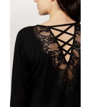 Women's micromodal tunic nightdress with long sleeves and lace trim