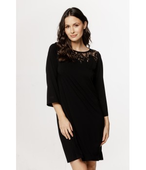 Women's micromodal tunic nightdress with ¾ sleeves, crisscross lace trim, and lace.