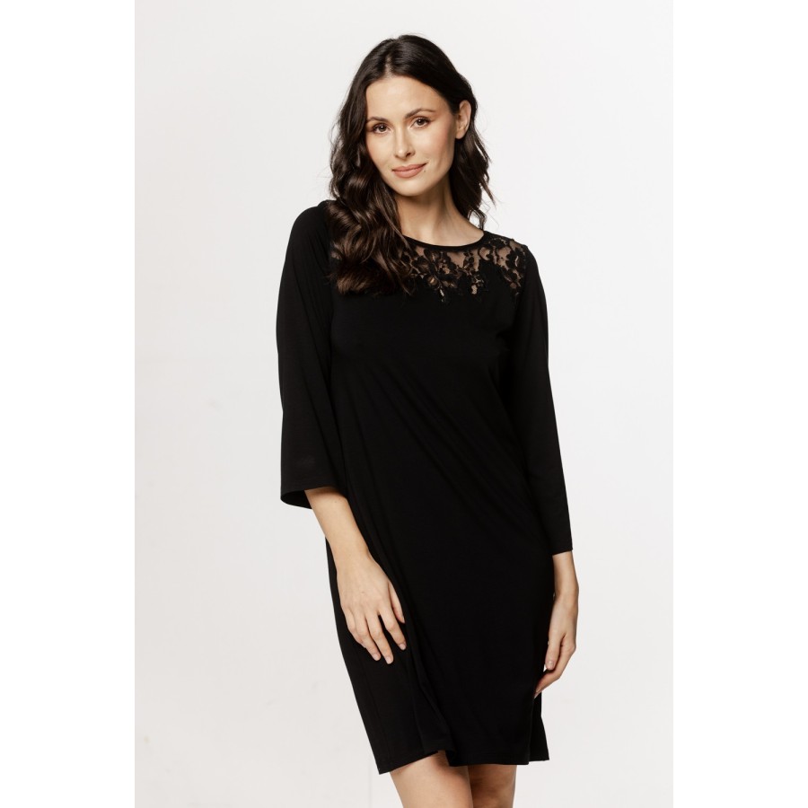 Camisón túnica micromodal negro espalda cordones encaje