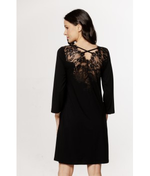 Women's micromodal tunic nightdress with ¾ sleeves, crisscross lace trim, and lace.