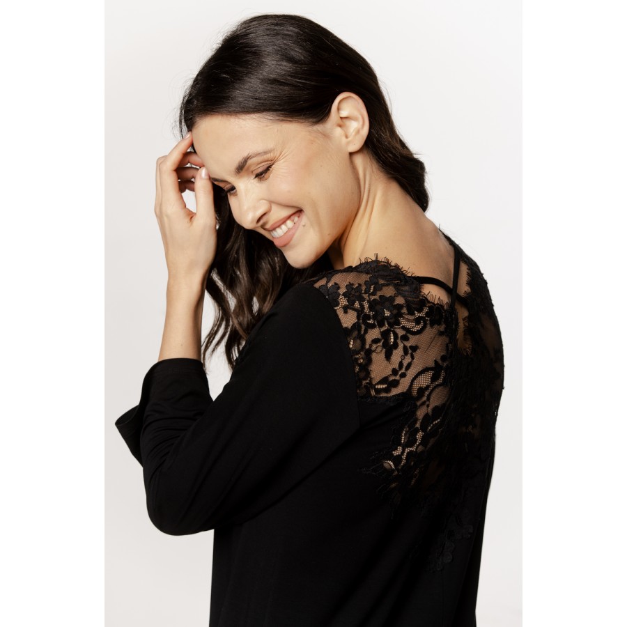 Chemise de nuit tunique pour femme, en micromodal, manches ¾, lacets croisés et dentelle Chemises de nuit - www.coemi-lingerie.c