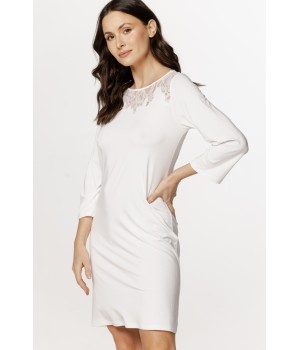 Women's micromodal tunic nightdress with ¾ sleeves, crisscross lace trim, and lace.