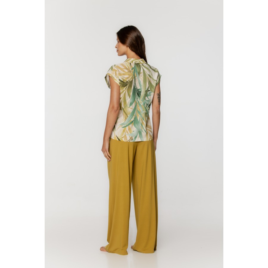 Blouse manches courtes en viscose et lin motif tropical - COEMI LINGERIE