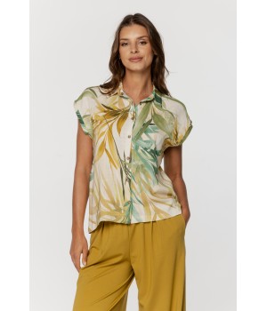 Kurzärmelige Bluse aus Viskose und Leinen mit tropischem Muster 3 - www.coemi-lingerie.com 