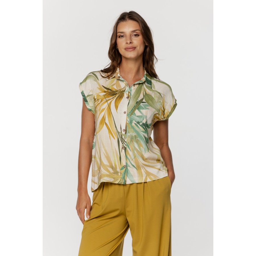 Short-sleeved blouse in viscose and linen with a tropical print 3 - www.coemi-lingerie.com 