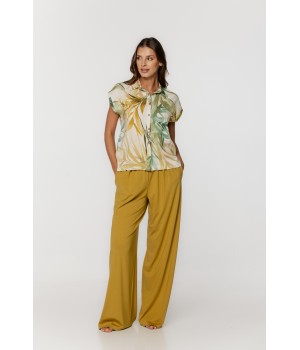 Blouse manches courtes en viscose et lin motif tropical - COEMI LINGERIE
