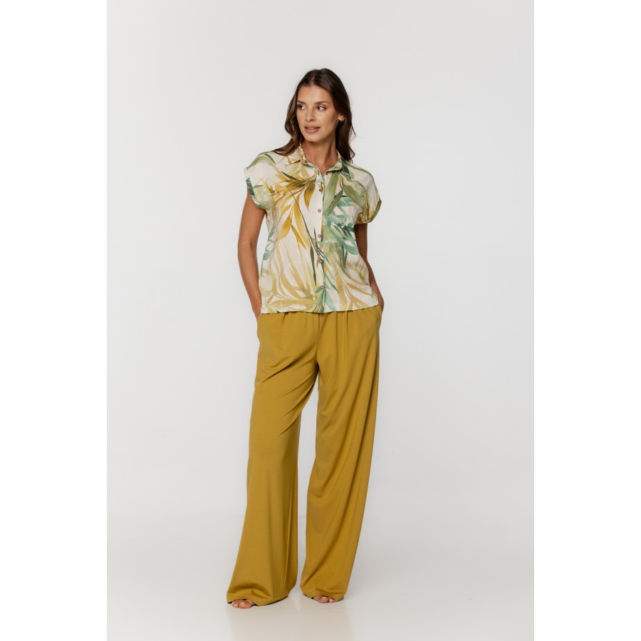 Blouse manches courtes en viscose et lin motif tropical - COEMI LINGERIE