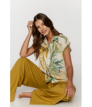 Short-sleeved blouse in viscose and linen with a tropical print 4 - www.coemi-lingerie.com 