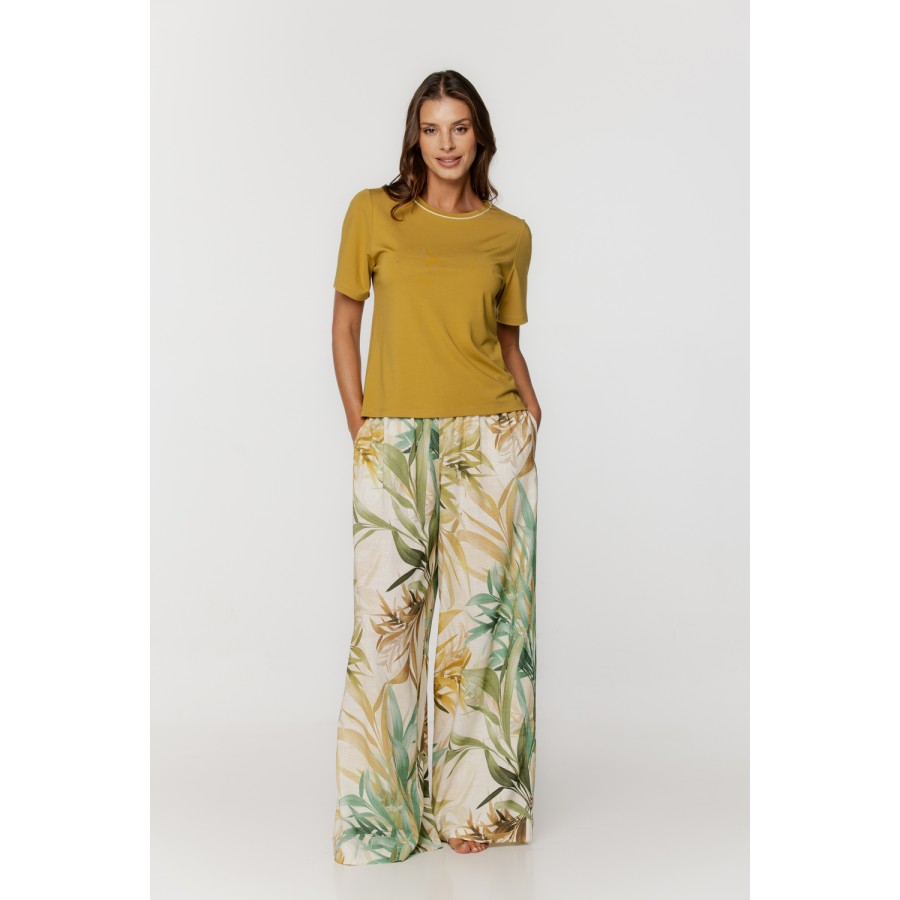 Ochre short-sleeved, round-neck T-shirt in rayon and nylon - COEMI LINGERIE