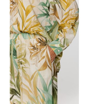 Ensemble de pyjama ample en viscose et lin, motif tropical, haut chemise boutonnée à manches longues et pantalon ample