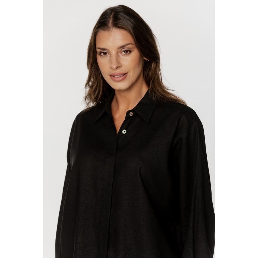 Magnifique ensemble pyjama en lin ample, chemise manches longues pantalon large et ample