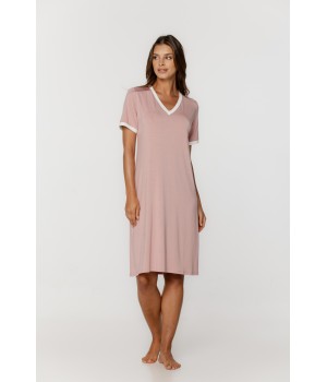 Ravissante chemise de nuit en micromodal,manches courtes et col en V souligné d'un liseret Accueil - www.coemi-lingerie.com