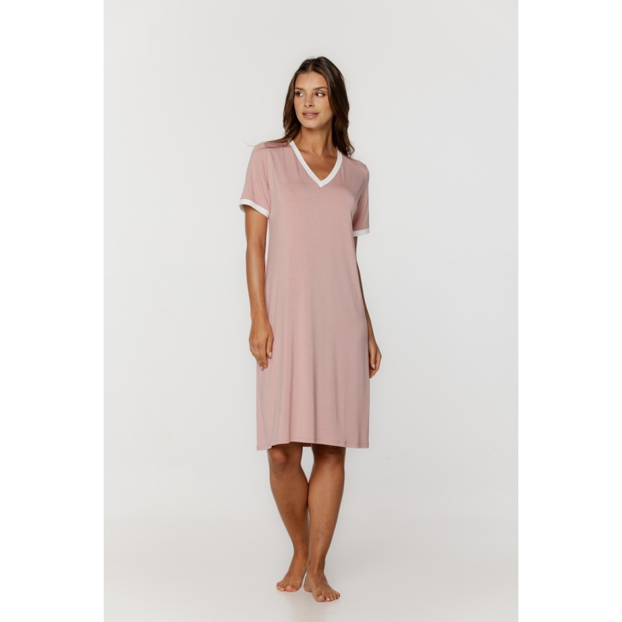 Ravissante chemise de nuit en micromodal,manches courtes et col en V souligné d'un liseret Accueil - www.coemi-lingerie.com