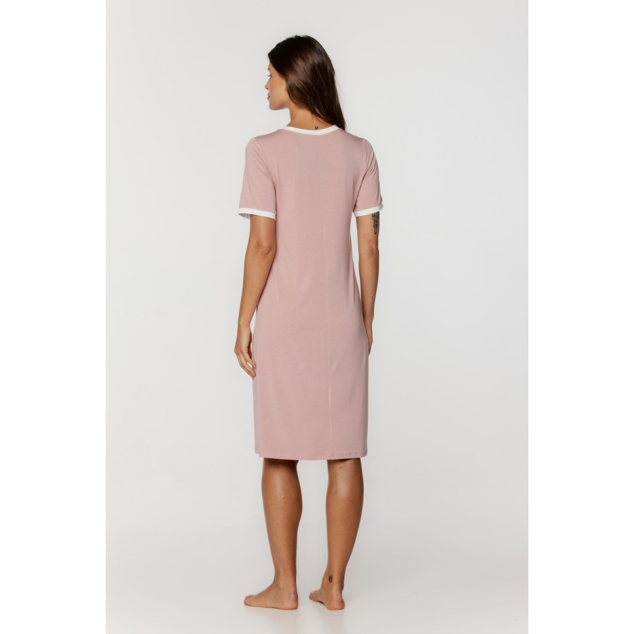 Ravissante chemise de nuit en micromodal,manches courtes et col en V souligné d'un liseret Accueil - www.coemi-lingerie.com