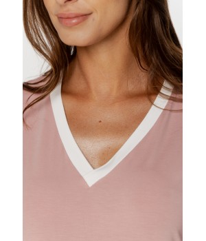 Ravissante chemise de nuit en micromodal,manches courtes et col en V souligné d'un liseret Accueil - www.coemi-lingerie.com