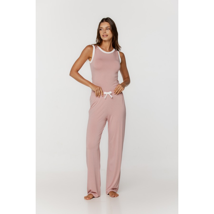 Lovely micromodal pyjama set, tank top and flowing, straight-leg trousers