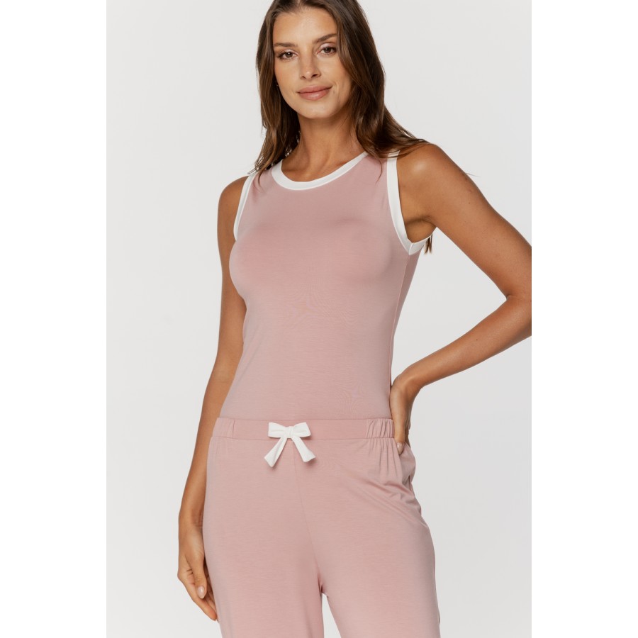 Ravissant ensemble pyjama en micromodal, top débardeur et pantalon fluide et droit