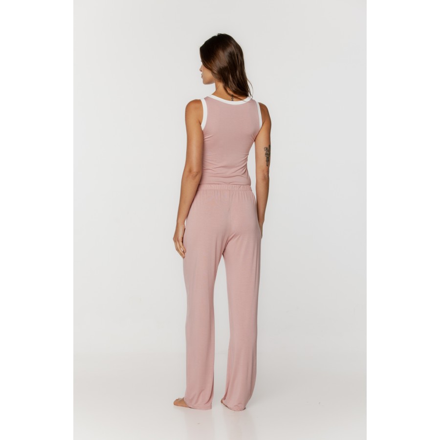 Lovely micromodal pyjama set, tank top and flowing, straight-leg trousers