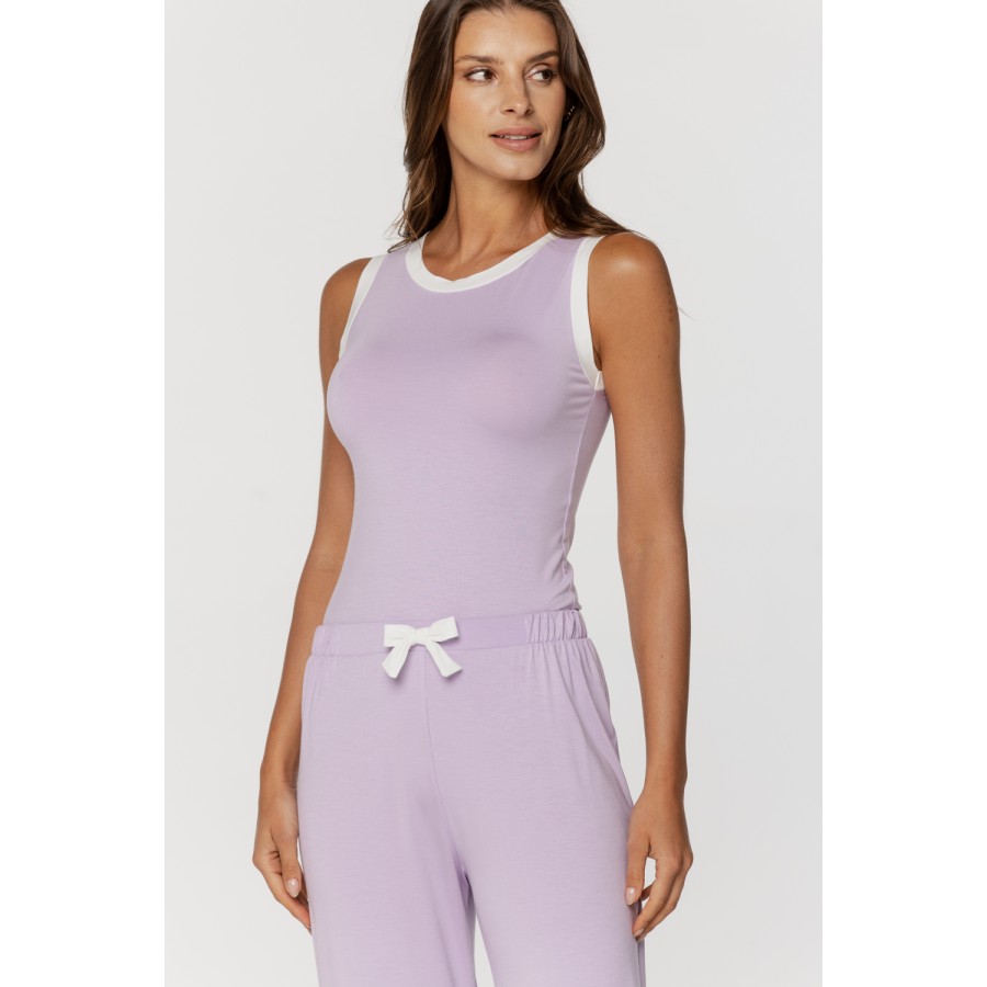 Ravissant ensemble pyjama en micromodal, top débardeur et pantalon fluide et droit