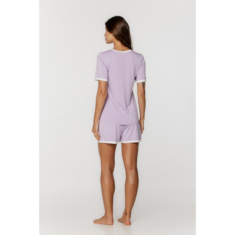 Pretty micromodal sleepwear set, short-sleeved t-shirt and shorts trimmed with piping