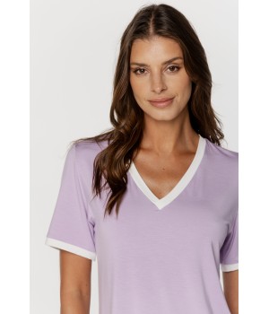 Pretty micromodal sleepwear set, short-sleeved t-shirt and shorts trimmed with piping