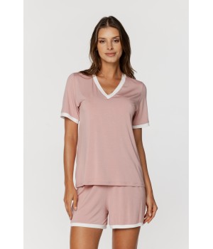 Pretty micromodal sleepwear set, short-sleeved t-shirt and shorts trimmed with piping