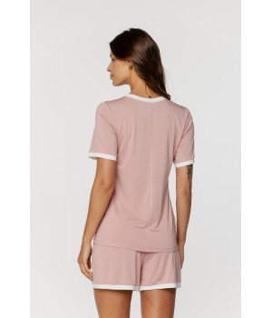 Joli ensemble de nuit en micromodal, tee-shirt manches courtes et short soulignés d'un liseret
