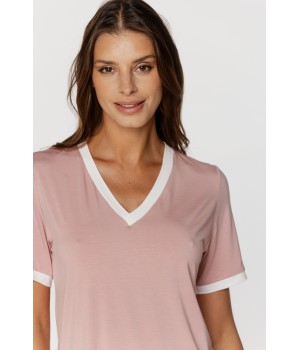 Pretty micromodal sleepwear set, short-sleeved t-shirt and shorts trimmed with piping