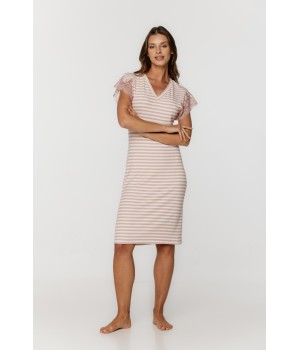 Magnifique chemise de nuit à rayure, col en V et broderie