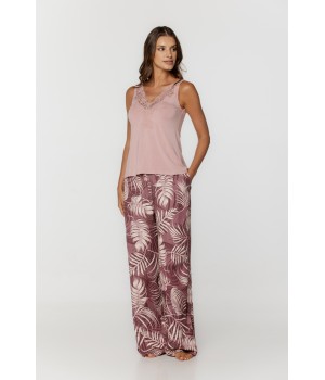 Pyjama-Set aus Micromodal, bestehend aus einem Tanktop mit Spitze am Kragen und am Rücken und einer langen, weiten Hose