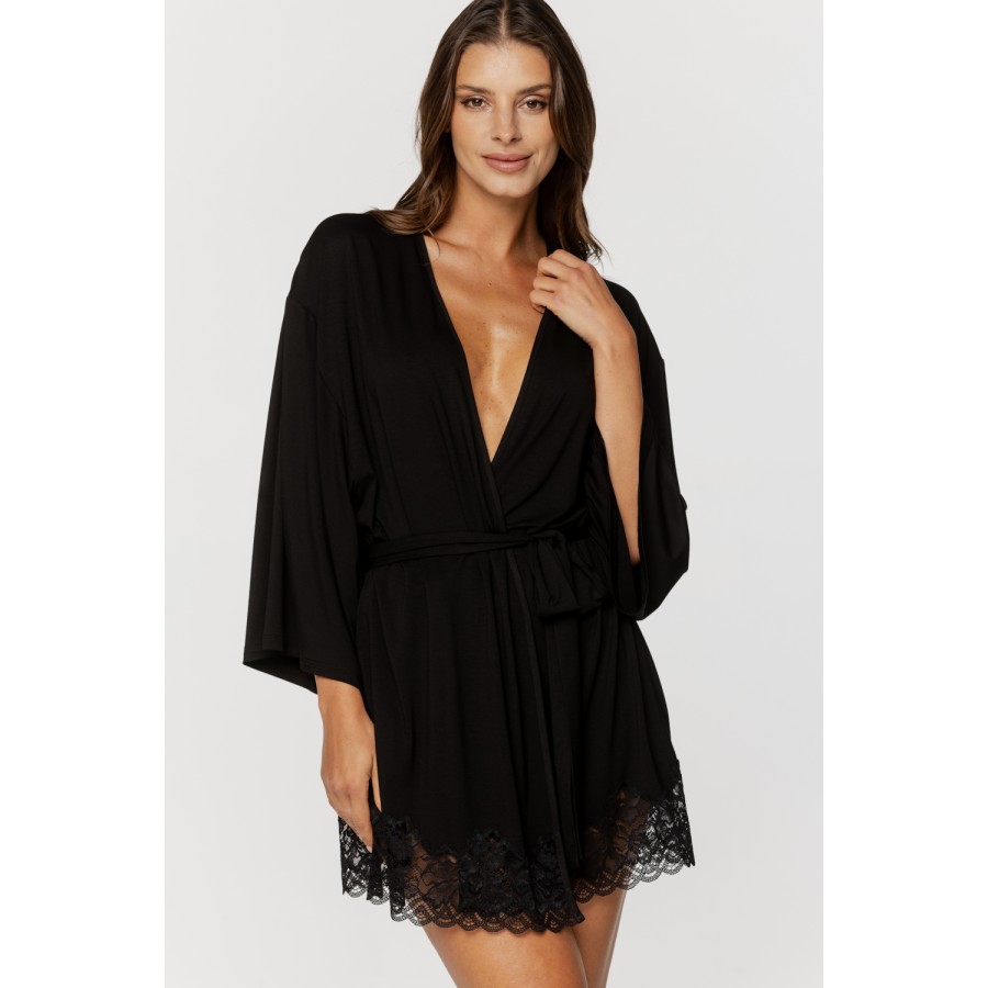 Joli déshabillé avec dentelle sur les manches longues et larges Déshabillés - www.coemi-lingerie.com 