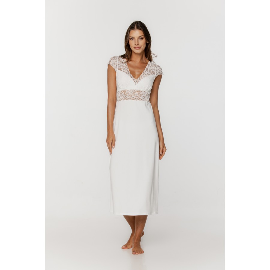 Fabuleuse longue chemise de nuit à manches courtes et dentelle Chemises de nuit - www.coemi-lingerie.com 