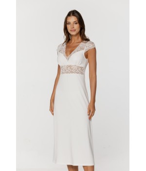 Fabuleuse longue chemise de nuit à manches courtes et dentelle Chemises de nuit - www.coemi-lingerie.com 