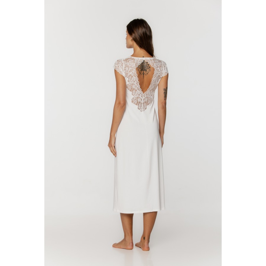 Fabuleuse longue chemise de nuit à manches courtes et dentelle Chemises de nuit - www.coemi-lingerie.com 
