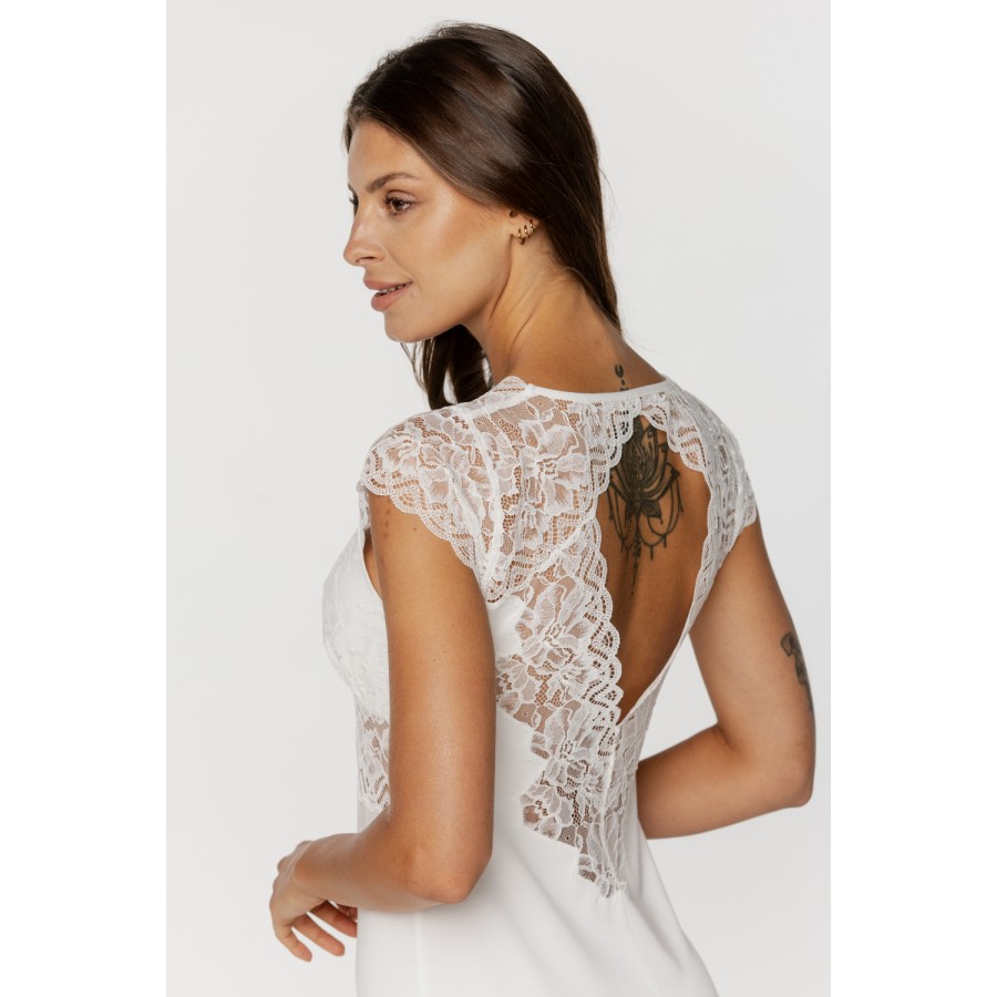 Fabuleuse longue chemise de nuit à manches courtes et dentelle Chemises de nuit - www.coemi-lingerie.com 