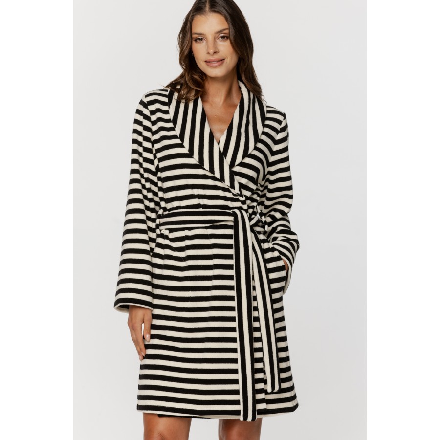 Sublime peignoir à rayure avec manches longues et ceinture Déshabillés - www.coemi-lingerie.com 