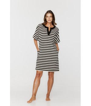 Lovely striped nightgown with short sleeves and shawl collar 1 - www.coemi-lingerie.com 