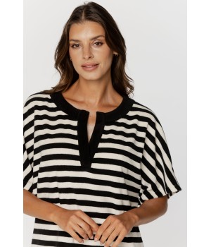 Lovely striped nightgown with short sleeves and shawl collar 5 - www.coemi-lingerie.com 